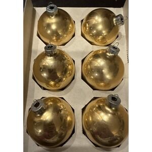 Vintage Rauch Gold Glass Christmas Tree Ornaments 2.5 Inch Box Set Of 6